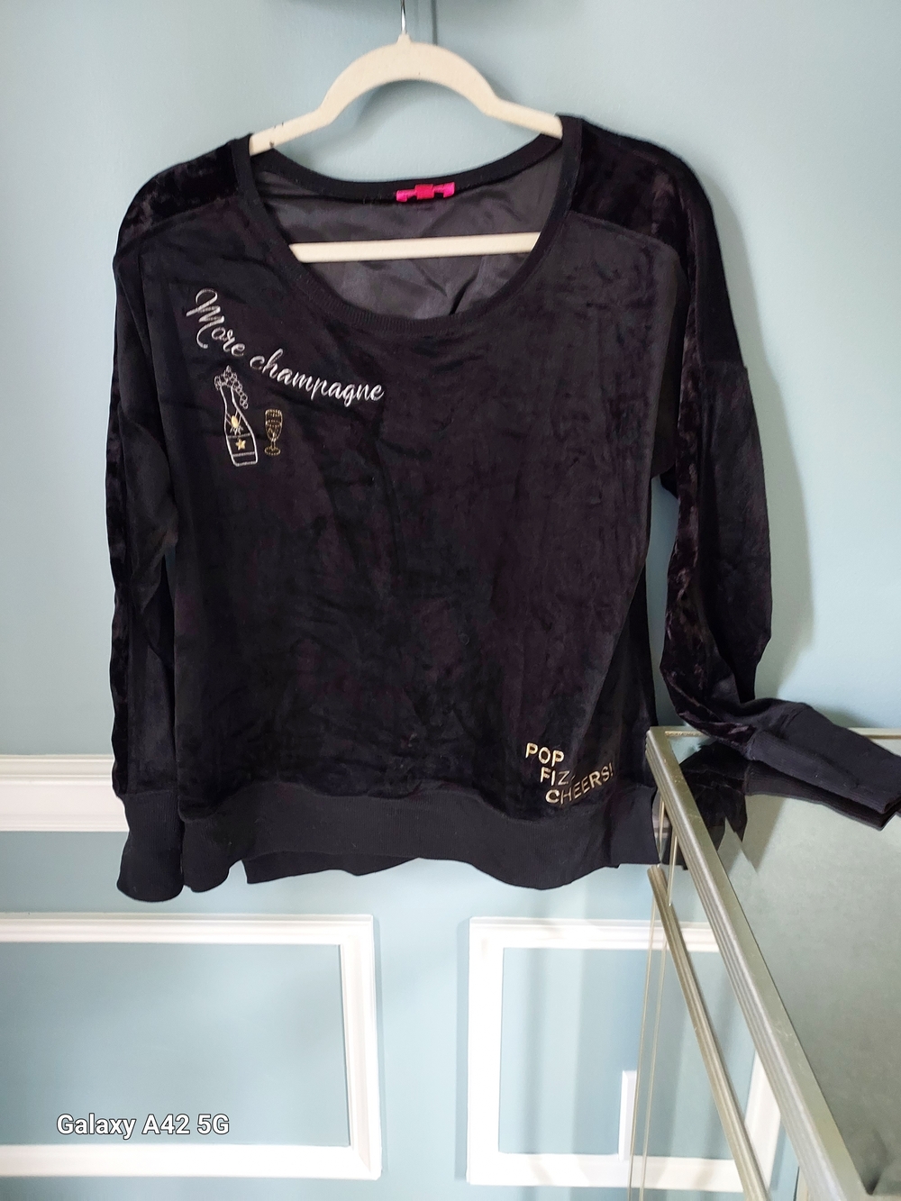 Black Velvet 'More Champagne' Embroidered Pullover Sweatshirt